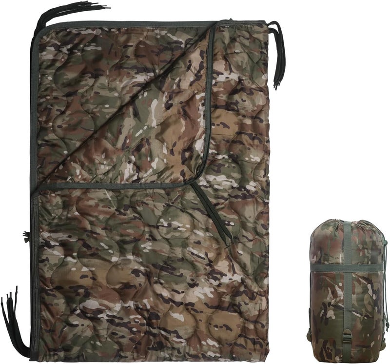 GHILEO Camo Poncho Liner, Army Blanket, Military Sleeping Bag, with A Compression Carrying Bag, for Traveling, Hiking, Camping, Outdoor Survival, Car Blanket - Image 1